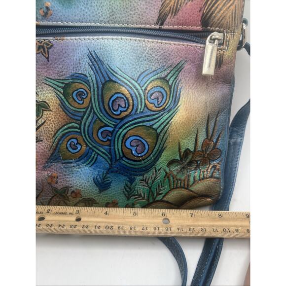 Biacci Leather Peacock Design Crossbody Purse - Picture 9 of 11